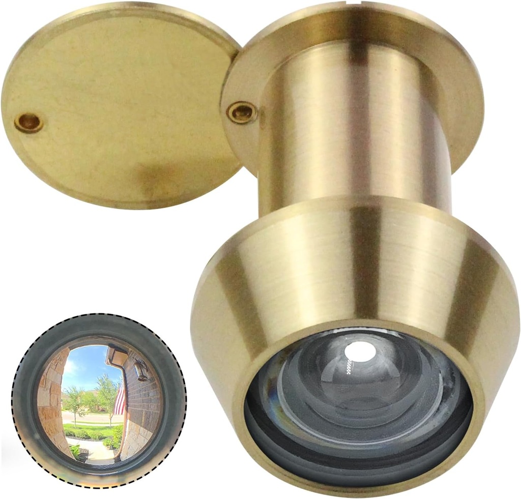 Earl Diamond - Peep Holes for Door, Solid Brass 220-Degree Door Viewer Peephole with Heavy Duty Rotating Privacy Cover for 1-3/8" to 2-23/64" Doors for Home Office Hotel, Hole 22 Satin Gold