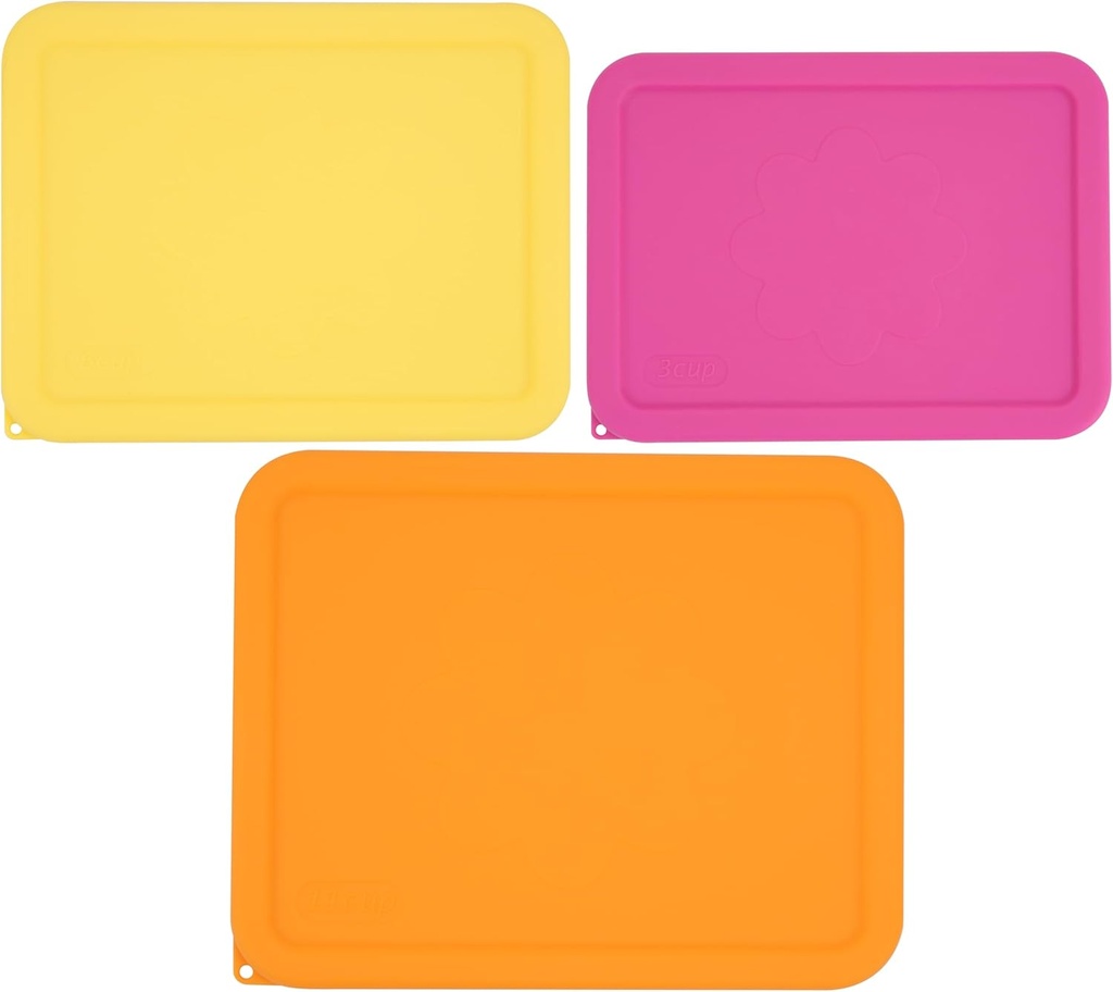 3 Cup 6 Cup 11 Cup Rectangle Silicone Storage Cover Lids Replacement for Pyrex 7210-PC, 7211-PC, 7212-PC Glass Bowls, (Container not Included) 3 Pack, Microwave, Dishwasher and Freezer Safe
