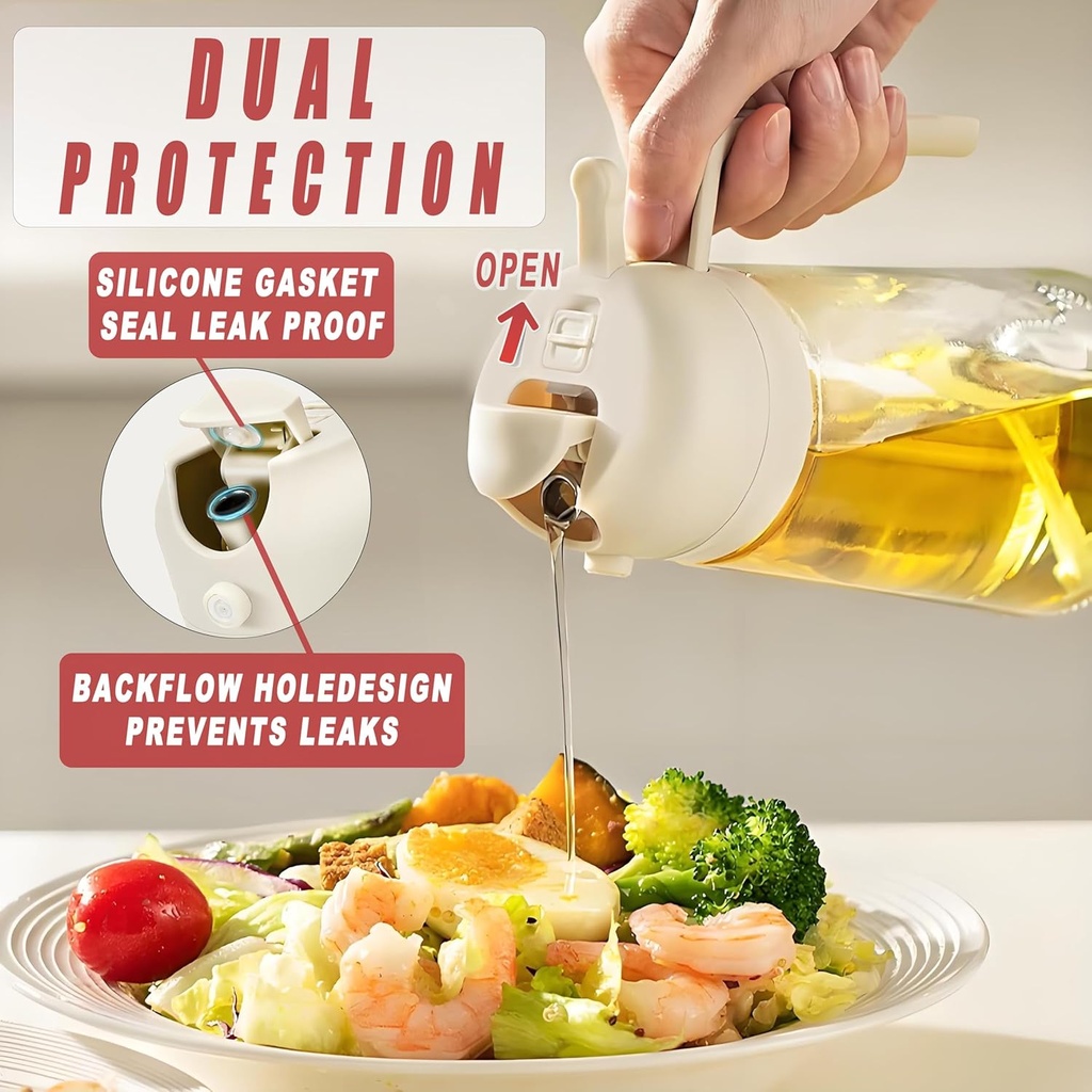 15.9oz Oil Sprayer for Cooking-2 in 1 Oil Dispenser and Oil Dispenser Bottle for Kitchen,Air Fryer, Salad,Olive Oil Sprayer 470ml-White