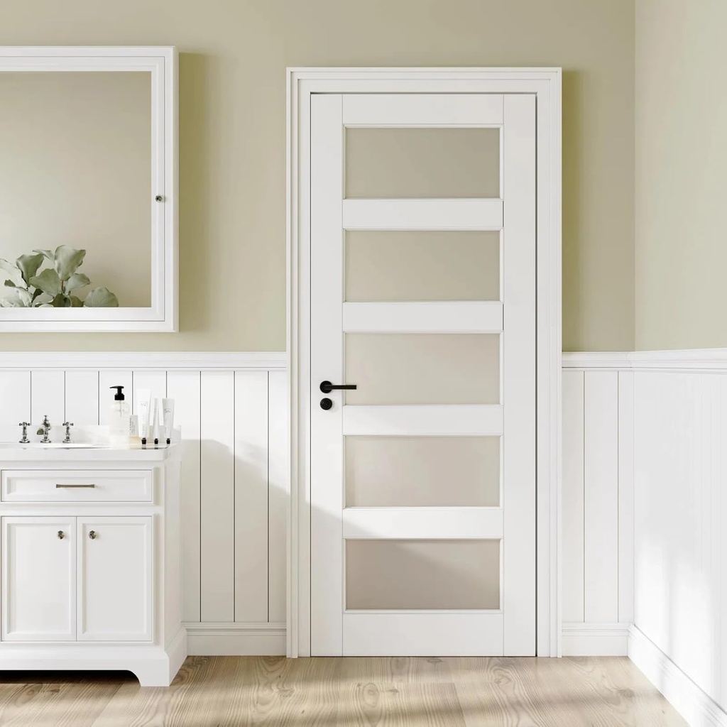 Interior Frosted Glass Pantry Door Slab Solid Manufacture Wood White Standard Door for French Doors 80" H/96H, 24" x 80"