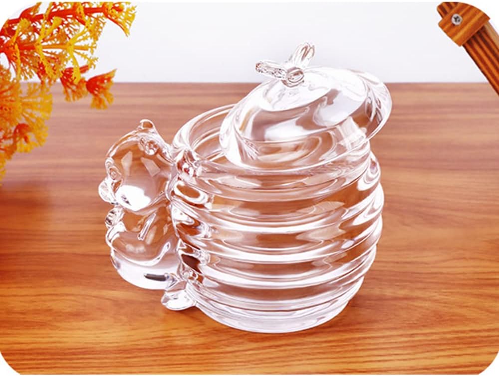 200ML Glass Honey Jar with Bee Decoration Lid and Small Bear Decorative Handle Transparent Honey Pot for Home Kitchen and Decoration