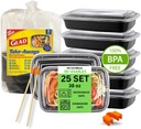 38oz 25pack Rectangular Food Container Pack of 25 | Meal Prep Containers w/t Lids, BPA Free, Stackable, Microwave/Dishwasher/Freezer Safe | Reusable Chopstick Helper Practice, Adult, Trainer