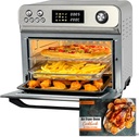 HYSapientia Air Fryer Toaster Oven Combo, 26Quart 10-in-1 Extra Large Countertop Convection Oven with LED Display Knob Control, 1800W Stainless Steel, Less Oil, Faster Cooking,7 Accessories+Recipe