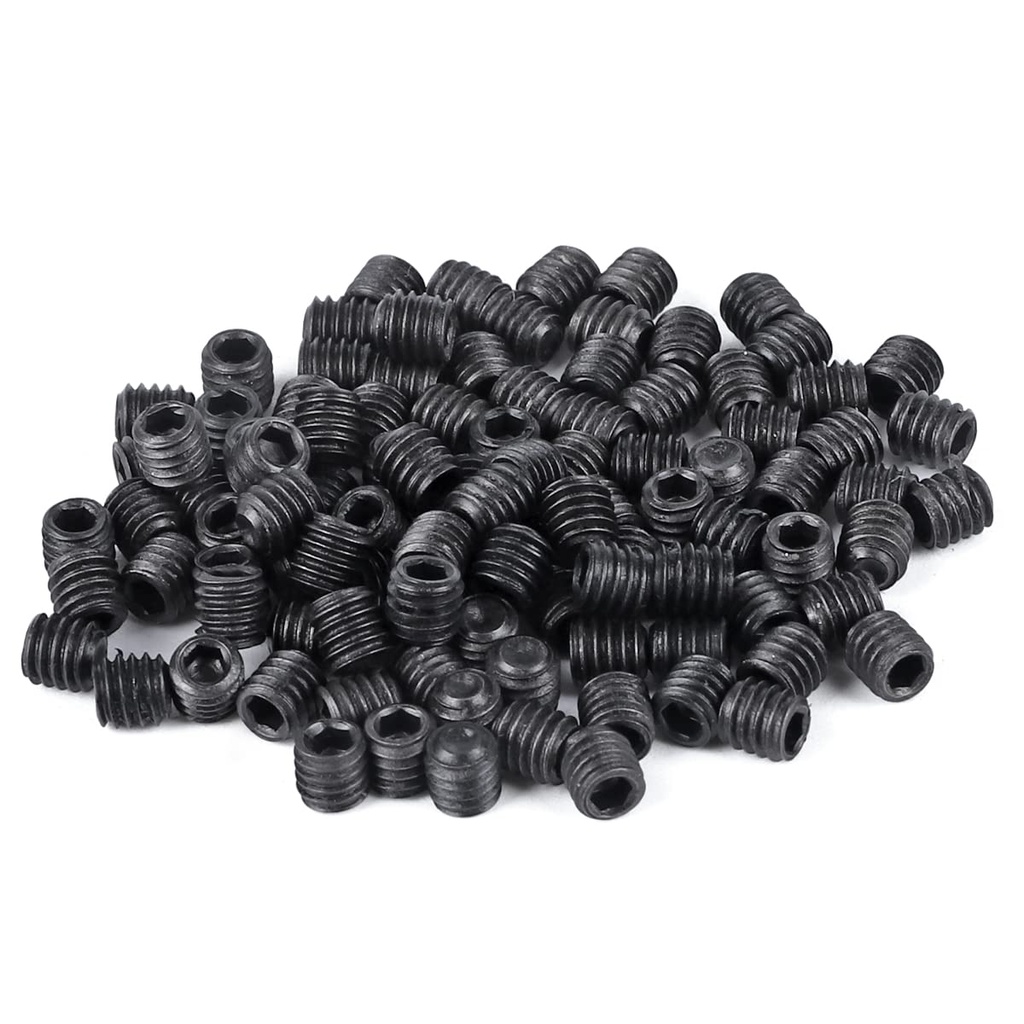 Pack of 100 M3x3mm Metric Carbon Steel Hex Socket Set Flat Point Grub Screws Black for Towel Rack Door Knob