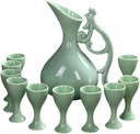 QWEASDF High-End Sake Set, 11-Piece Set, Traditional Celadon Handicrafts, Suitable for Home, Restaurants, Pubs, Gifts, Decorations