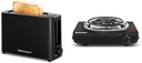 Elite Gourmet ECT118B Cool Touch Single Slice Toaster, 6 Toasting Levels & Wide Slot for Bagels & ESB100B Countertop Single Coiled Burner Electric Hot Plate