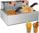 Commercial Deep Fryer 20.7Qt/20L Dual Tank Deep Fryers with Baskets 0.8mm Thickened Stainless Steel Electric Countertop Fryer with Adjustable Temperature, 1700w x2, 110v