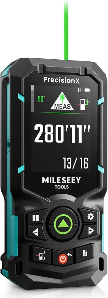 MILESEEY S50 Green-Beam Laser Distance Measure - 400ft Laser Measure, P2P, Side-Laser Alignment, Rechargeable, 2.4" IPS Backlit Display, Area/Volume Measurement, 8 Units, Indoor&Outdoor