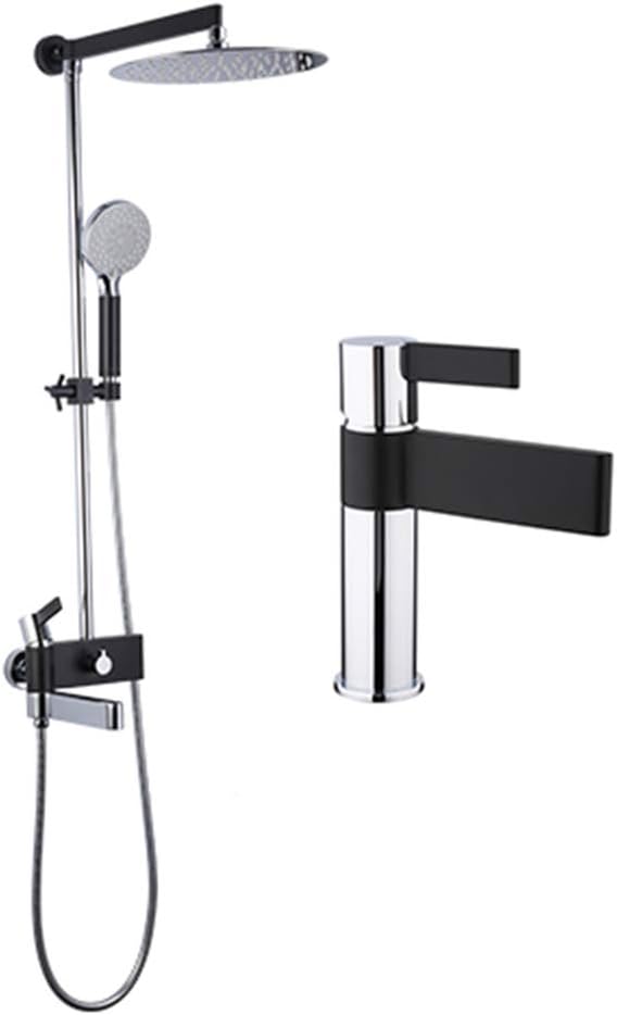 12 Inch Black Chrome Round Shower System 4 Function Water Outlet Bathroom Rain Mixer Shower Combo Set with Top Shower, Handheld Shower, Bathtub Faucet, Bathroom Sink Faucet