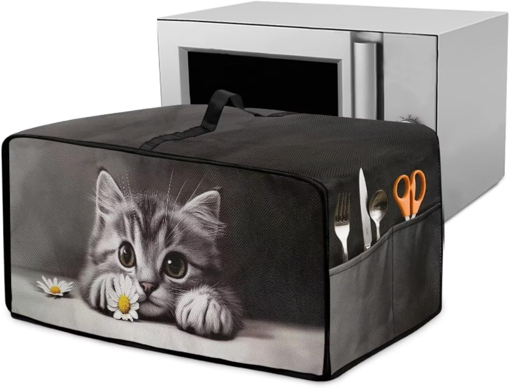 Kitten Daisy Print Toaster Oven Stain-resistant Cover for Kitchen Counter Decor, Heavy Duty Heat-resistant Microwave Oven Cover, Washable (Medium-16.1 * 19.71 * 10 inches)