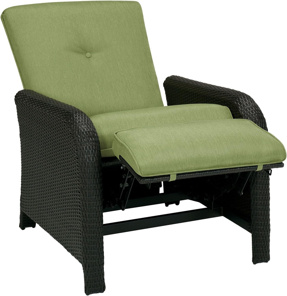 Cambridge Corrolla Outdoor Luxury Patio Recliner with Rust Resistant Powder Coated Steel Frames, Handwoven Brown Resin Wicker, and Thick Plush Foam Cushions in Green