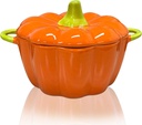 Pumpkin Soup Bowls with Lid, 15 oz Casserole Dish, Dutch Oven for Baking and Serving, Cute Ceramic Ramekins for Halloween Thanksgiving, Oven and Microwave Safe (Orange)