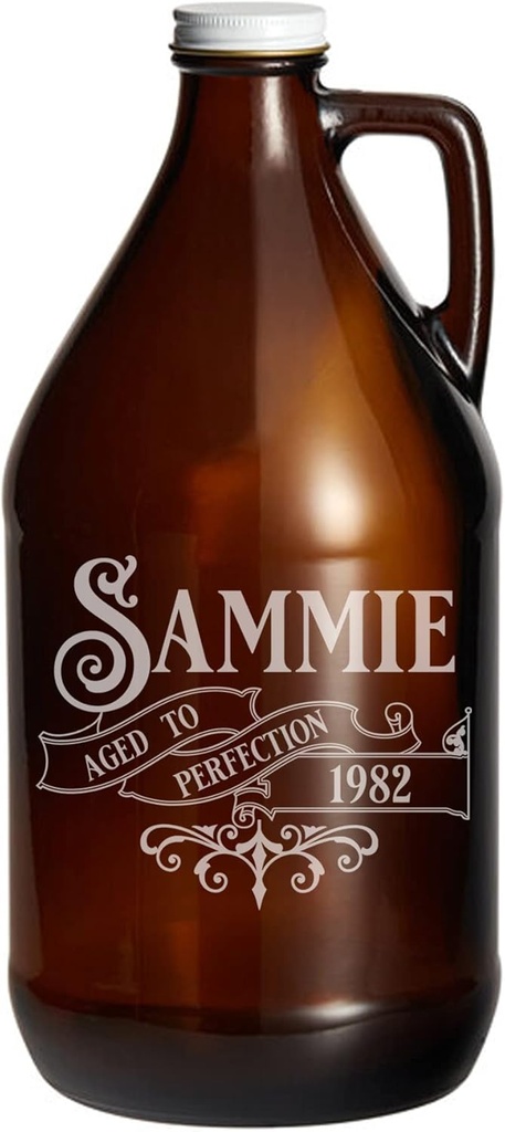 Personalized Etched Beer Growler - Aged to Perfection- 64oz Amber Glass - Customized Engraved