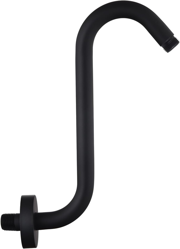 Shower Head Extension Arm,10 Inch High Rise Shower Arm with Flange,S" Shaped Shower Head Extension, Standard 1/2" Connection Matte Black Finish