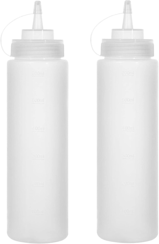 Condiment Squeeze Bottles Ketchup Dispenser 2PCS 24 oz Plastic Sauce Squirt Bottle with Cap Lids, Pancake Squirt Bottles for Sauces Liquids Mustard BBQ Dressing Pancake Art