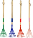 Kids Leaf Rake -Small Wooden Handle Leaf Rake with Metal Tines, 27inches /69cm Length, for Kids Enjoy Garden Cleaning Activities, 4 Pack