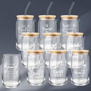 Inbagi 10 Pcs Teacher Appreciation Gift 16 oz Glass Cups Appreciated Quotes Sign Teacher Gifts for Women Men Can Shaped Cup with Bamboo Lid Glass Straw Thank You Gifts Thanksgiving Christmas