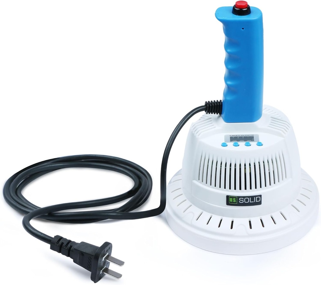 U.S. Solid Handheld Induction Sealer, 20-130mm Adjustable, Portable Electromagnetic Heat Cap Seal Machine for Plastic & Glass Bottles, Power & Time Control, Ideal for Packaging & Sealing