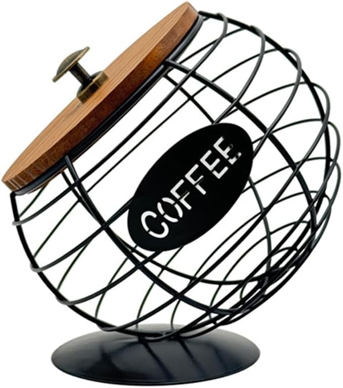 ikasus K Cup Holders for Counter,Coffee Pod Holder,Large Capacity Coffee Organizer, Coffee Station Organizer,Metal Coffee Pods Storage Basket Coffee Bar Decor, with Lid Black Small Size