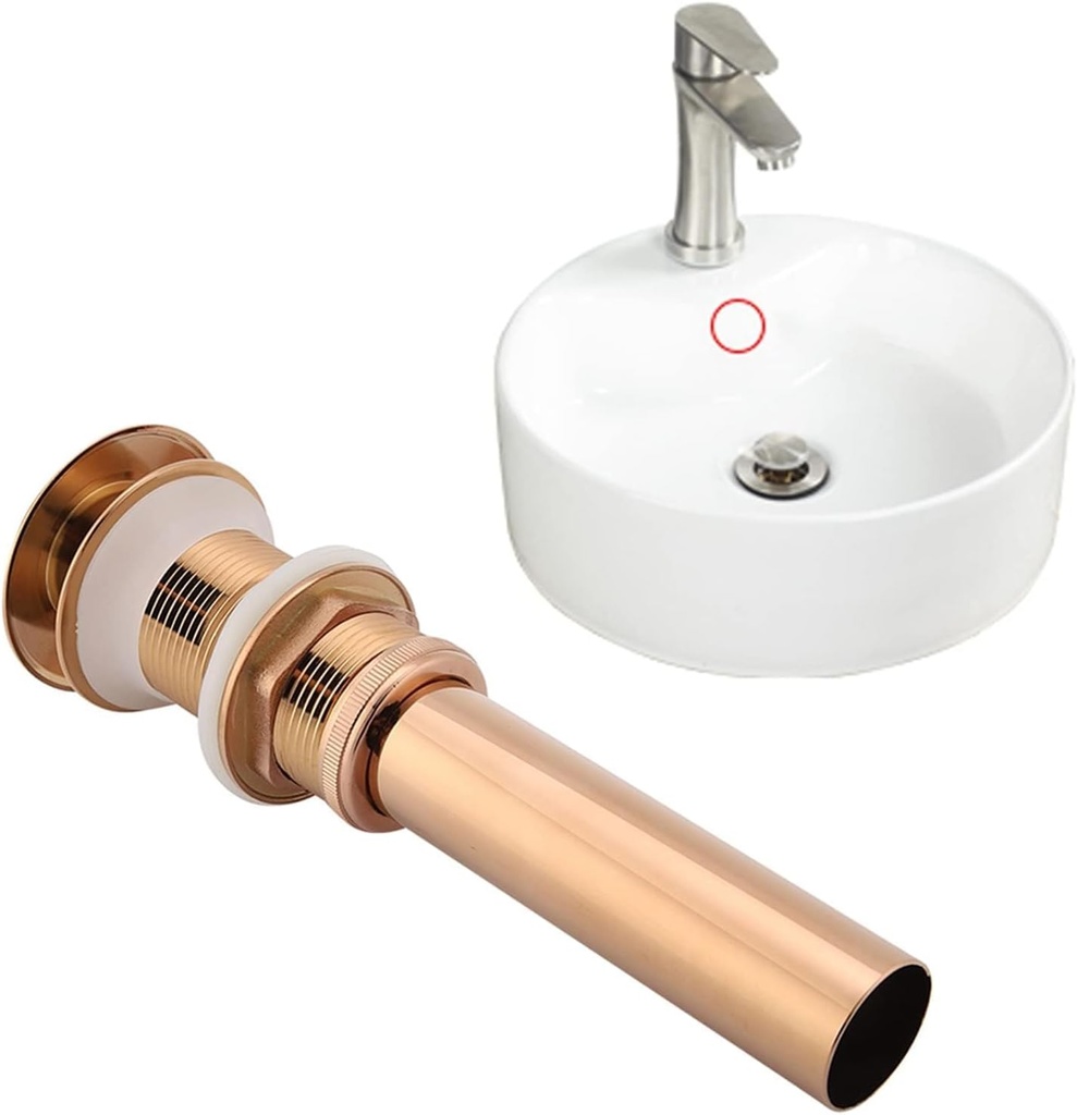 Zerodis Basin Sink Unslotted Pop Up Click Clack Sprung, Plug Pop Up Drain Assembly Non Over for hroom Sink (Rose Gold)