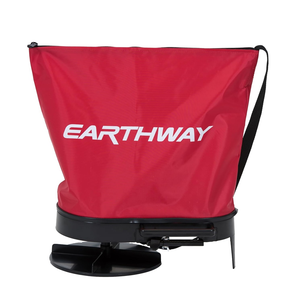 EarthWay 2750 25lb Nylon Bag Seeder/Spread with Comfortable Cross Shoulder Strap, Red with Accurate Placement with Side Spread Control and Spring Close Shutoff
