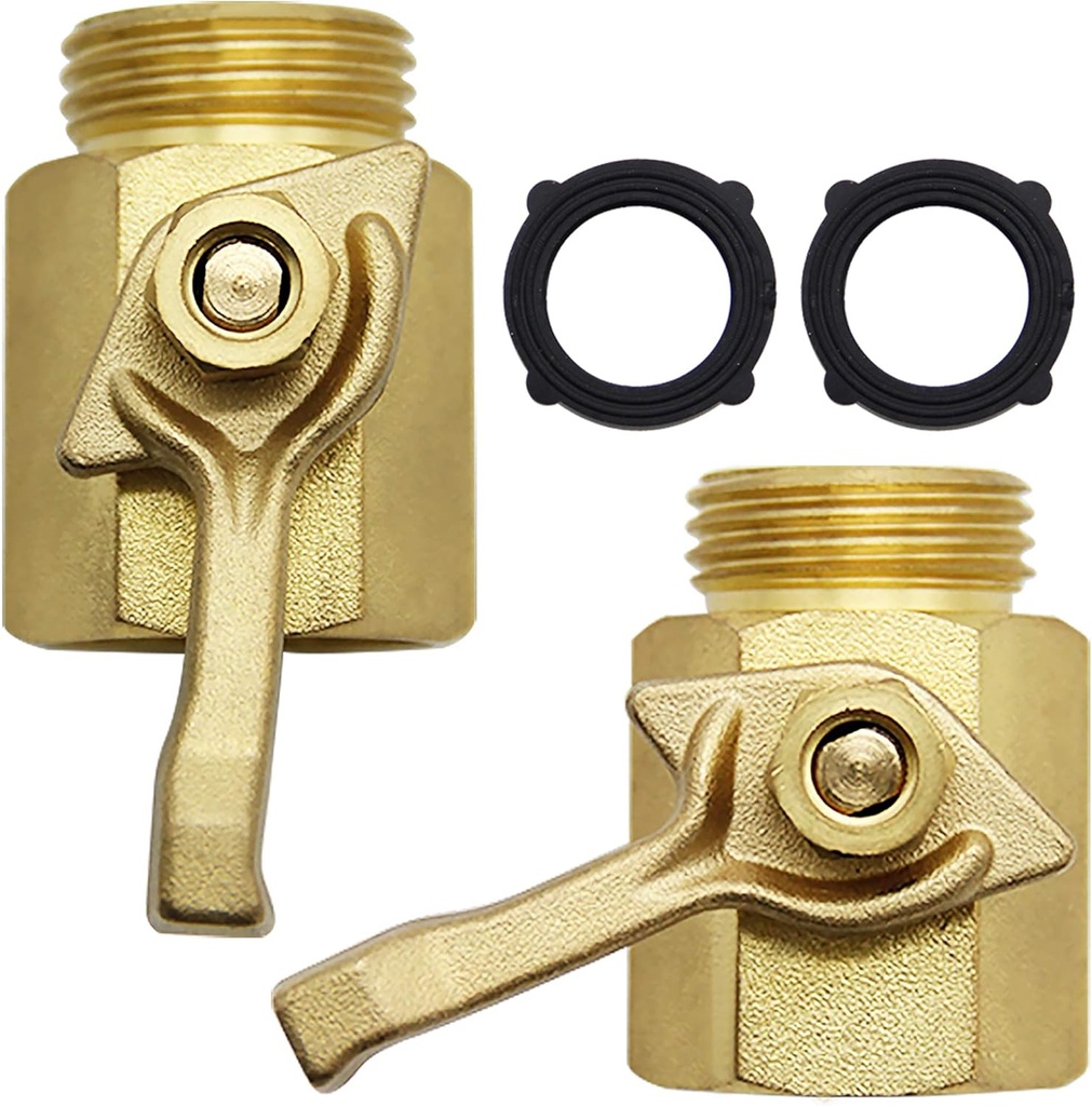 Heavy Duty Brass Garden Hose Shut Off Valve, 3/4 Inch, 2 Sets