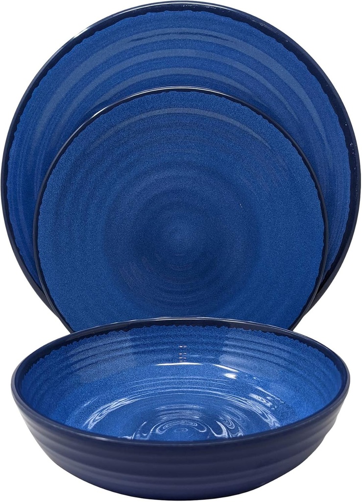 Gianna's Home 12 Piece Modern Melamine Heavyweight Plastic Dinnerware Set (Blue)