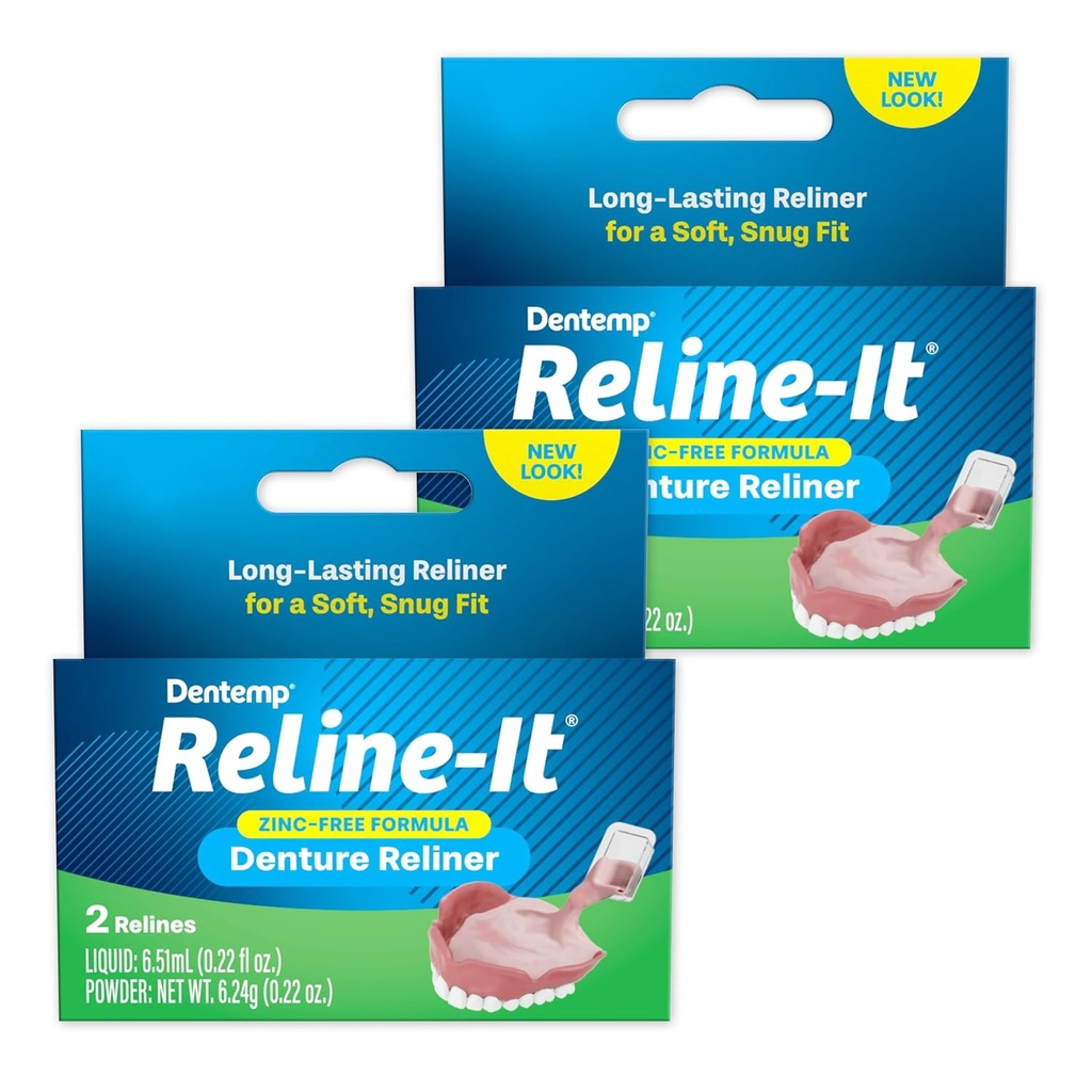 Dentemp Denture Reline Kit - Advanced Formula Reline It Denture Reliner (Pack of 2) - Denture Kit to Refit and Tighten Dentures for Both Upper & Lower Denture