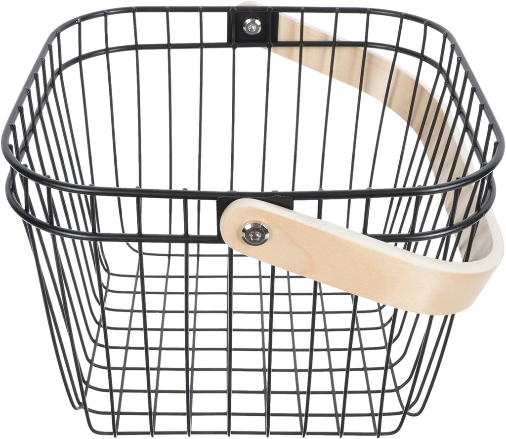 Angoily Rectangular Storage Basket Metal Wire Fruit Basket with Wood Handle Egg Storage Basket Produce Vegetable Storage Bin Hanging Kitchen Baskets for Home Picnic Black Wire Storage Baskets