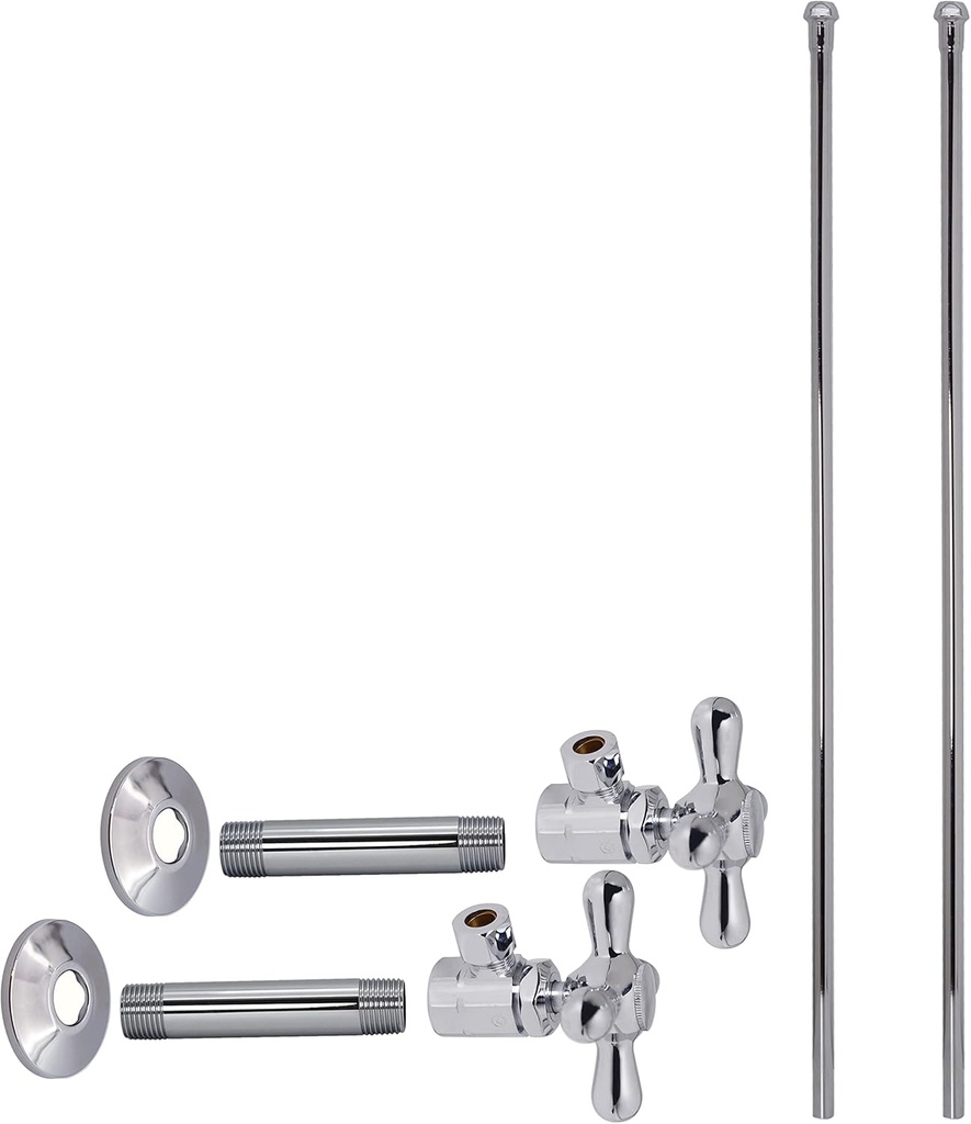 Westbrass Bullnose Faucet Kit with Cross Handles, 1/2" IPS x 3/8" OD x 20", Polished Chrome, D103KBNX-26
