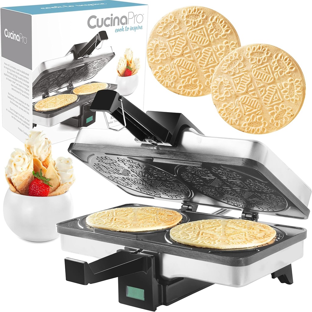 CucinaPro Krumkake Baker By Cucina Pro - 100% Non Stick, Makes Two Krumkake Pizzelle-Like Cookies, Great for Cannoli Filling & Cones