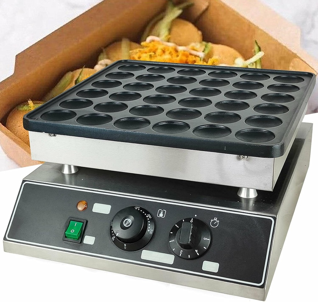 Nonstick Dutch Pancake Maker, Electric 36 Holes Electric Waffle Dorayaki Maker, Stainless Steel Electric Rapid Heating Waffle Maker Muffin Pancake Machine with Timer, 36x1.88" Grid (US Stock)