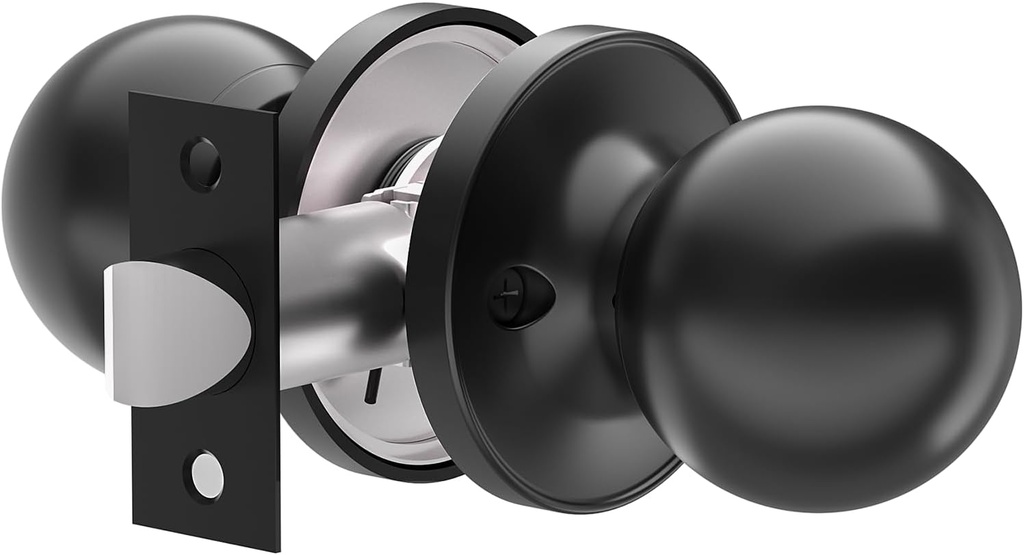 Keyless Entry Door Lock with 2 Door Knobs, Door Handle Heavy Duty for Right or Left Handed Doors, Matte Black Keyless Round Door Handle Set for Bedroom, Bathroom and Rooms