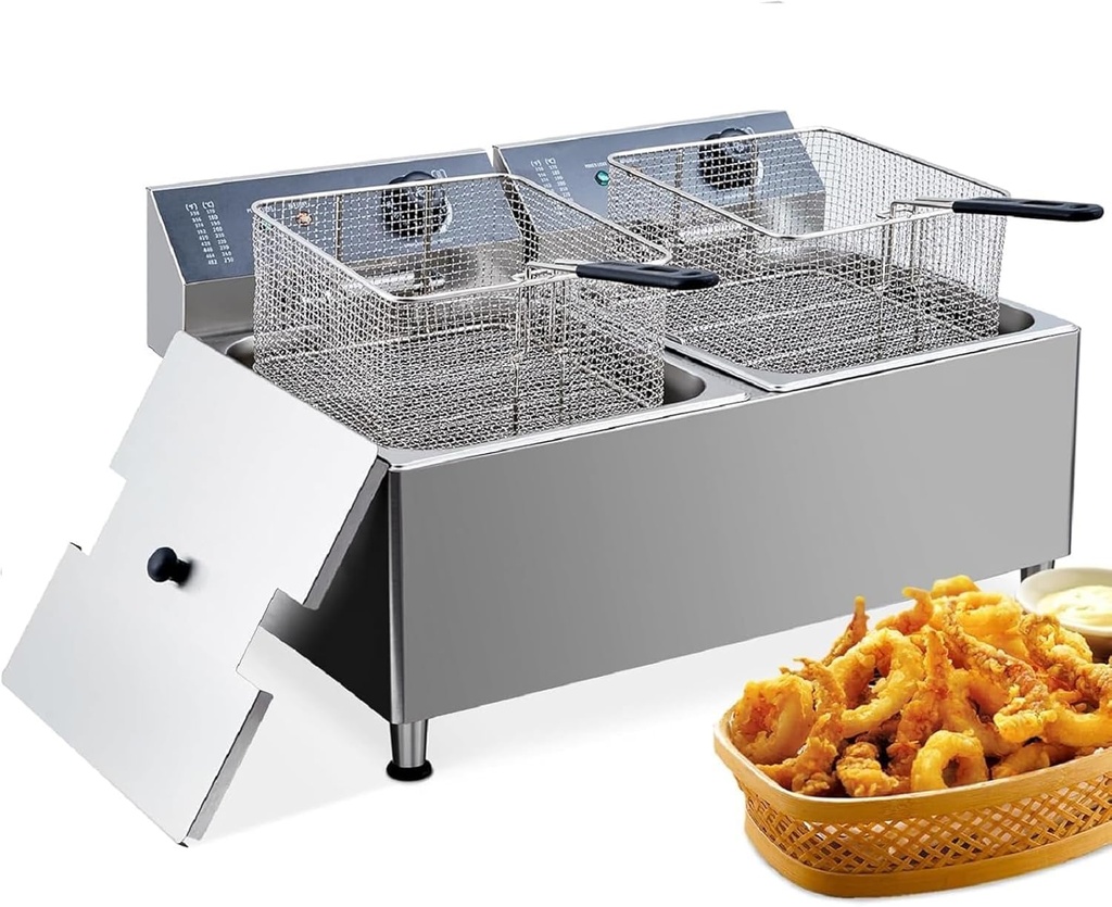 3400W Dual Tank Commercial Deep Fryer 11Lx2，Oil Filtration System & 6LB Baskets，Continuous Cooking for Food Court, Eateries and Caterers, Catering Company