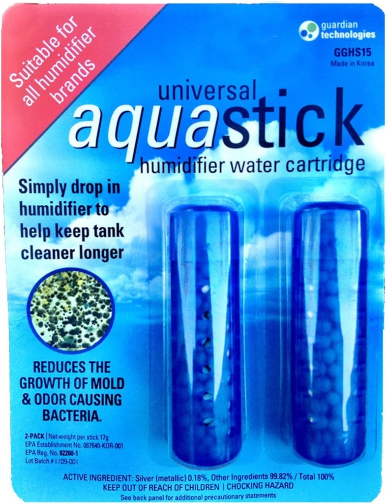 PureGuardian Aquastick, Universal, Genuine Guardian Technologies Antimicrobial Humidifier Treatment, Ultrasonic & Evaporative, Fits All Brands, Reduces Odors, 2 Count (One Pack of Two), GGHS15