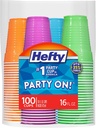 Hefty Party On Disposable Plastic Cups, Assorted, 16 Ounce, 100 Count