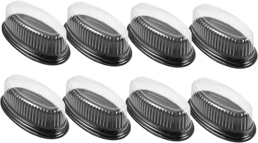 GLEAVI 10pcs Transparent Plastic Cake Boxes for Desserts and Cheesecakes Oval Disposable Containers with Black Base Lightweight Party Favor Packaging for Bakery Treats and Gifts