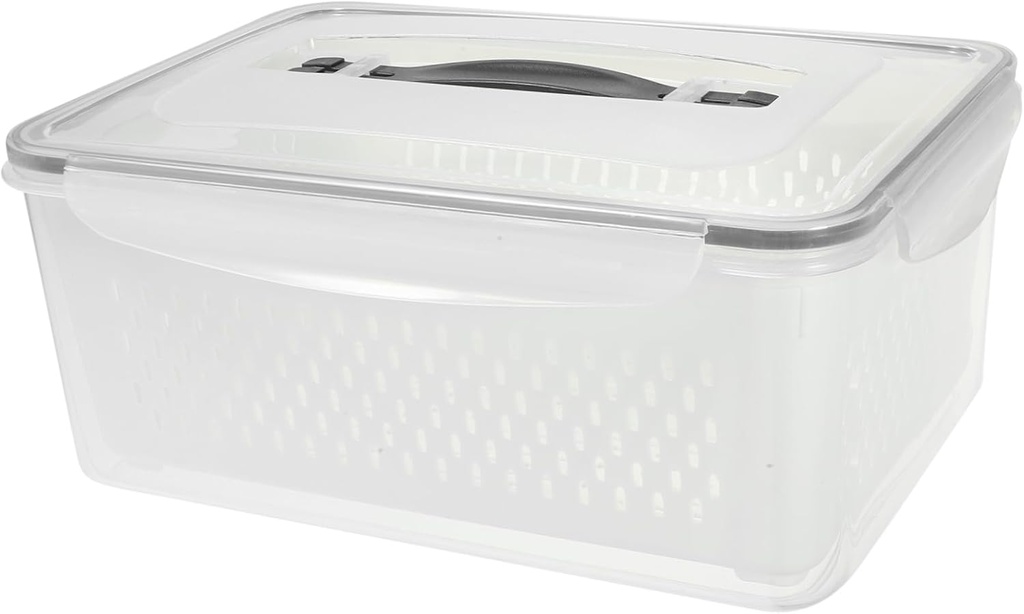 STOBAZA Food Fresh Storage Container with Lid Removable Drain Basket Fruit Vegetable Organizer Box for Fridge Keep Fresh Dry for Meat Snacks Bread and More