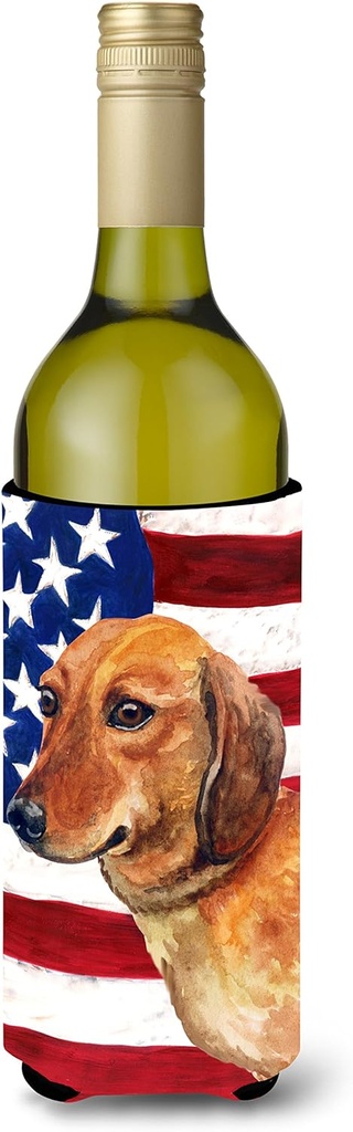 Caroline's Treasures BB9652LITERK Dachshund Patriotic Wine Bottle Hugger Bottle Cooler Sleeve Hugger Machine Washable Collapsible Insulator Beverage Insulated Holder