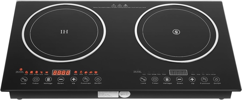Electric Induction Cooker, Double Induction Cooktop 2 Burner Bulit-in Countertop Electric Stove, 110V 2400W Portable Two Burner Cooktop for Kitchen, RV