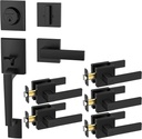 TICONN Black Door Handle(Privacy Lock,5-Pack)+Front Door Handle Set