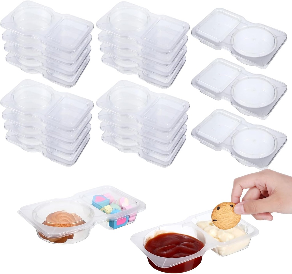 20 PCS Double Compartment Condiment Containers with Lids, Reusable Snack Containers with Lids, Portable Sauce and Dip Box for Travel, To-Go Portions, and Sampling