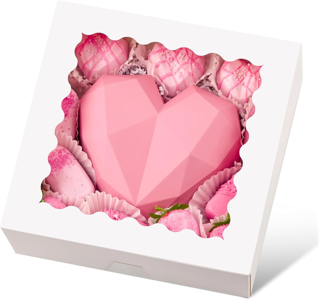 Ocmoiy 10 x 10 x 2.5 Inch Bakery Boxes, 20 Pack Auto-Popup Pie Boxes with Window, White Cookies Treat Box for Chocolate Covered Strawberries, Cocoa Bombs, Donuts, Muffins, Pastries