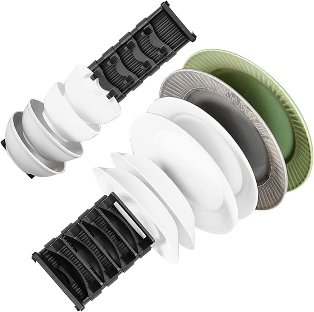 Dish Rack Plate Vertical Storage Kitchen Dishes Drying Dryer Rack Drainer Plate Storage Organizer Holder with Adjustable Slots for Dish/plate/bowl/bakeware/serving Trays (Bowl Rack 10 Slots, 2 pcs)