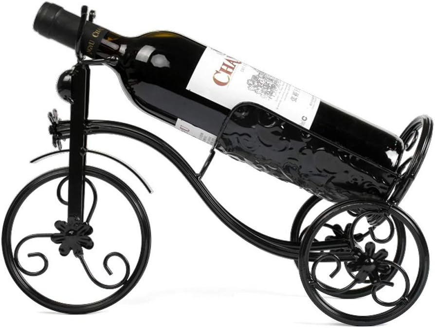 Metal Iron Wine Bottle Holder Racks Tricycle Design 1 Bottle Holder Organizer Display Rack Wine Bottle Storage Holder for Bar Wine Cellar Kitchen Black (Color : Silver) (Silver) (Black)