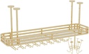 Ceiling Wine Glass Rack,Hanging Wine Glass Holder,Height Adjustable Hanging Wine Rack Cabinet,Gold Wall-Mounted Wine Rack,Shelves for Liquor Bottles,Perfect for Bar Cafe n Wine Cellar