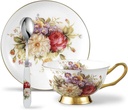 Flowers Pattern European Bone China Porcelain Coffee Cup Afternoon Ceramic Tea Cup Set with Saucer&Spoon