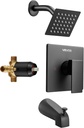 VEVOR Tub and Shower Faucet Set, Complete with 4-Inch Rainfall Shower Head and Bathtub Spout, Single-Spray Single-Handle Tub Trim Kit with 304 Stainless Steel Valve Trim for Bathrooms, Matte Black