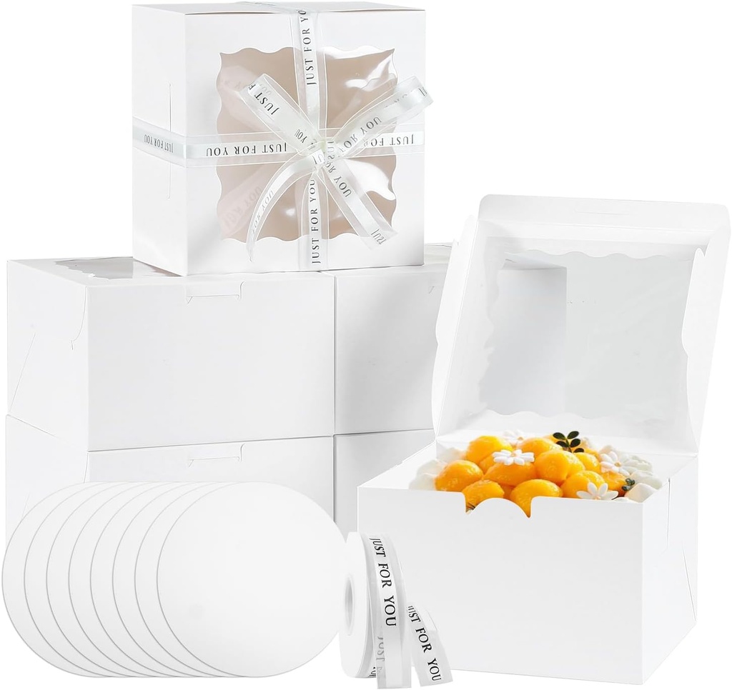 48PCS 9x9x5 Inches Cake Boxes with Window, White Bakery Dessert Boxes, Cajas Pasteles for Cake, Cake Carrier Container for Valentine's Day, Mother's Day, Birthday, Wedding, Party (9*9*5inch/24pcs)