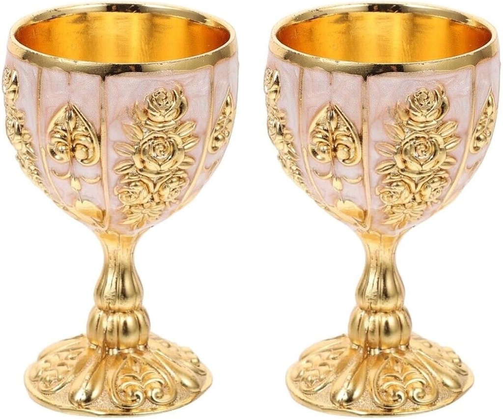 2 PCS Chalice Goblet Wine Goblet, Alloy Vintage Drinking Communion Cups Chinese Wine Glasses Copper Water Offering Bowl European Style Golden Altar Chalice Witchcraft Cup